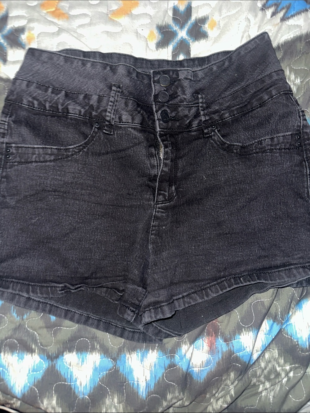 YMI Black High Waist Triple-Button Denim Shorts